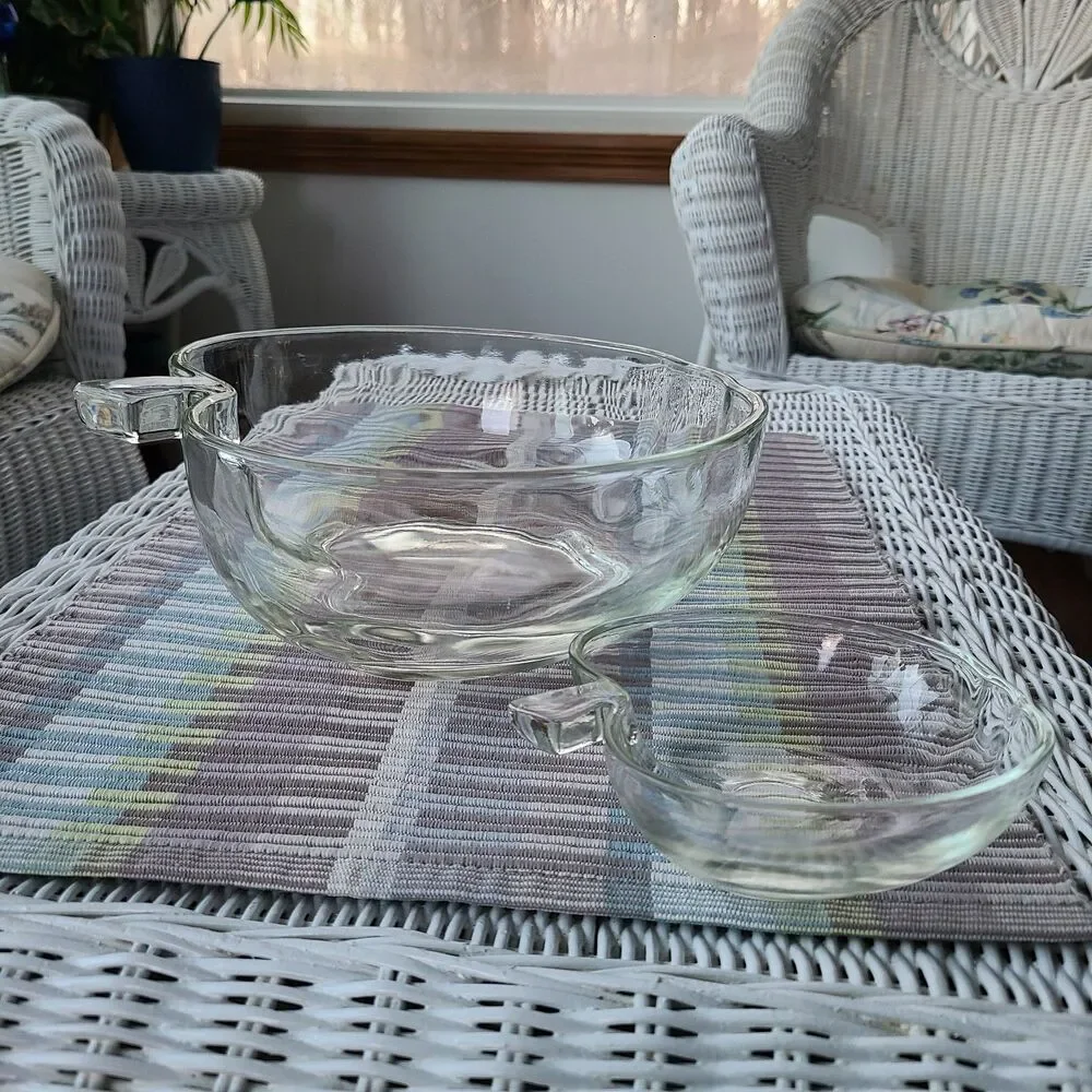 Vintage Hazel Atlas Glass Orchard Pattern Apple Glass Ware Small and Large Bowls